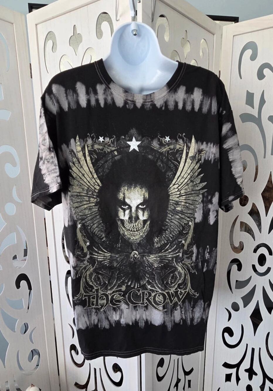 The Crow Graphic Tee LG Tie Dye Gothic Skull Wings Movie Shirt Black Unisex